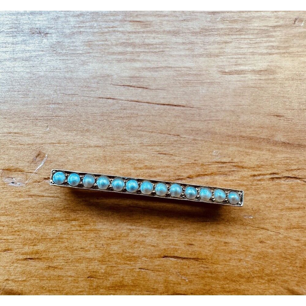 Vintage 14K Yellow‎ Gold Art Deco Seed Pearl Bar Pin Brooch Makers Mark 1 1/4"